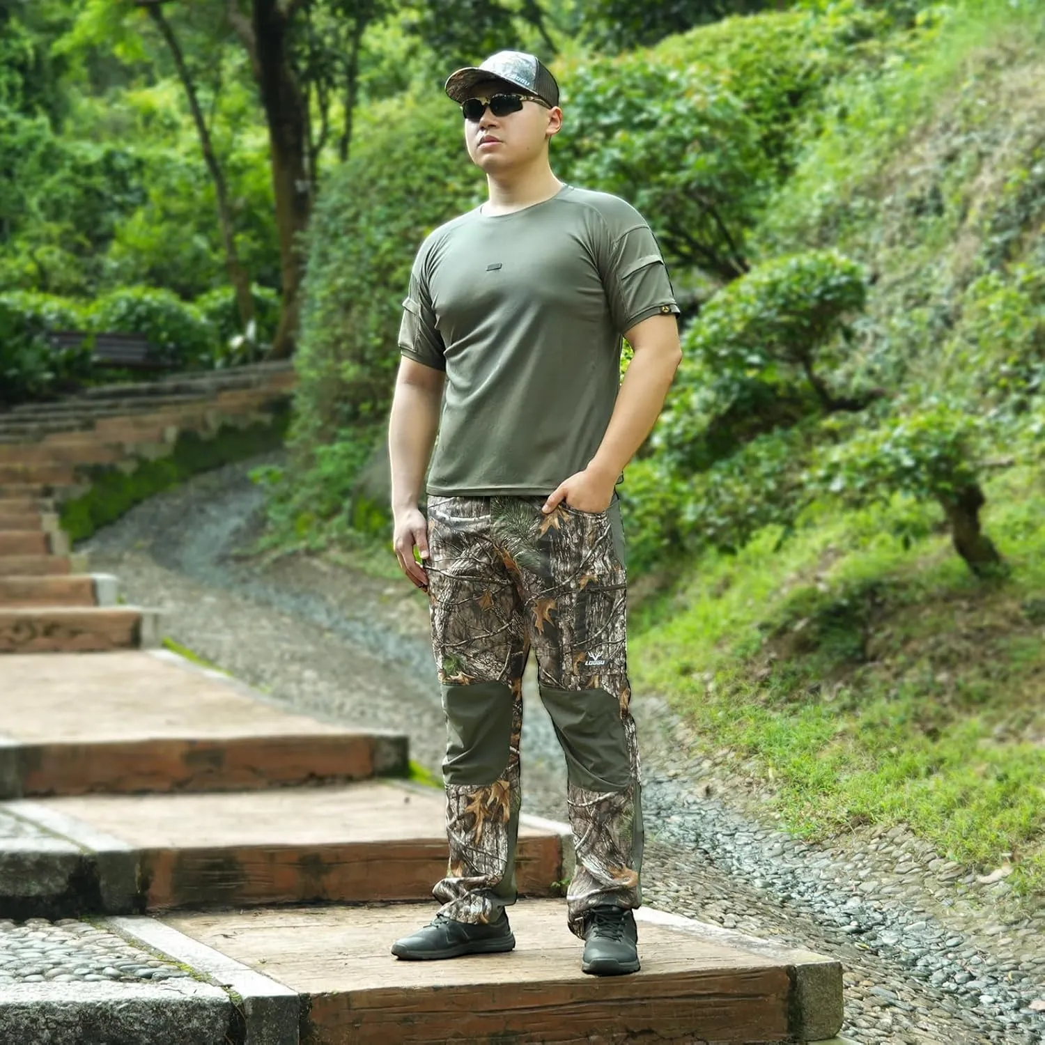 LOOGU Camo Hunting Pants for Men Water-Resistant Quiet & Matte Turkey Hunting Camo Pants for Men with 6 Pockets
