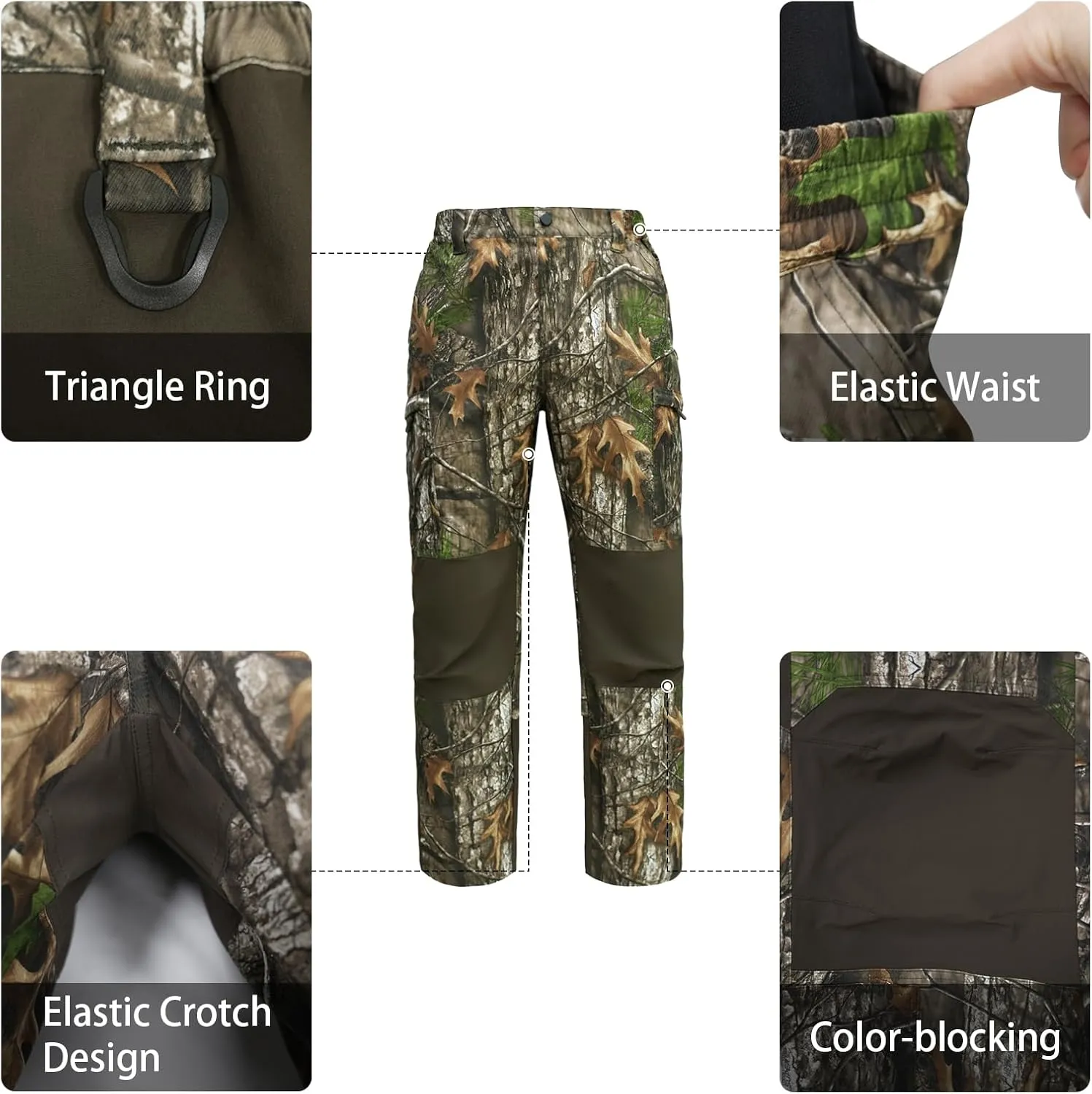 LOOGU Camo Hunting Pants for Men Water-Resistant Quiet & Matte Turkey Hunting Camo Pants for Men with 6 Pockets