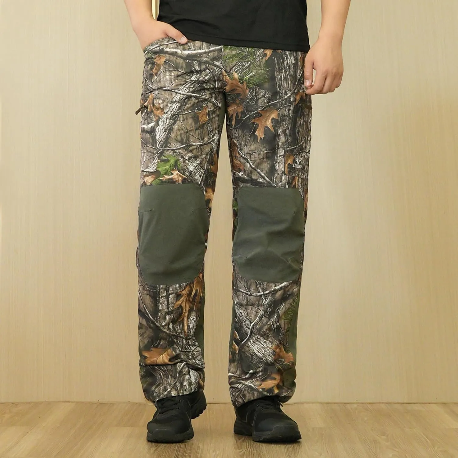 LOOGU Camo Hunting Pants for Men Water-Resistant Quiet & Matte Turkey Hunting Camo Pants for Men with 6 Pockets