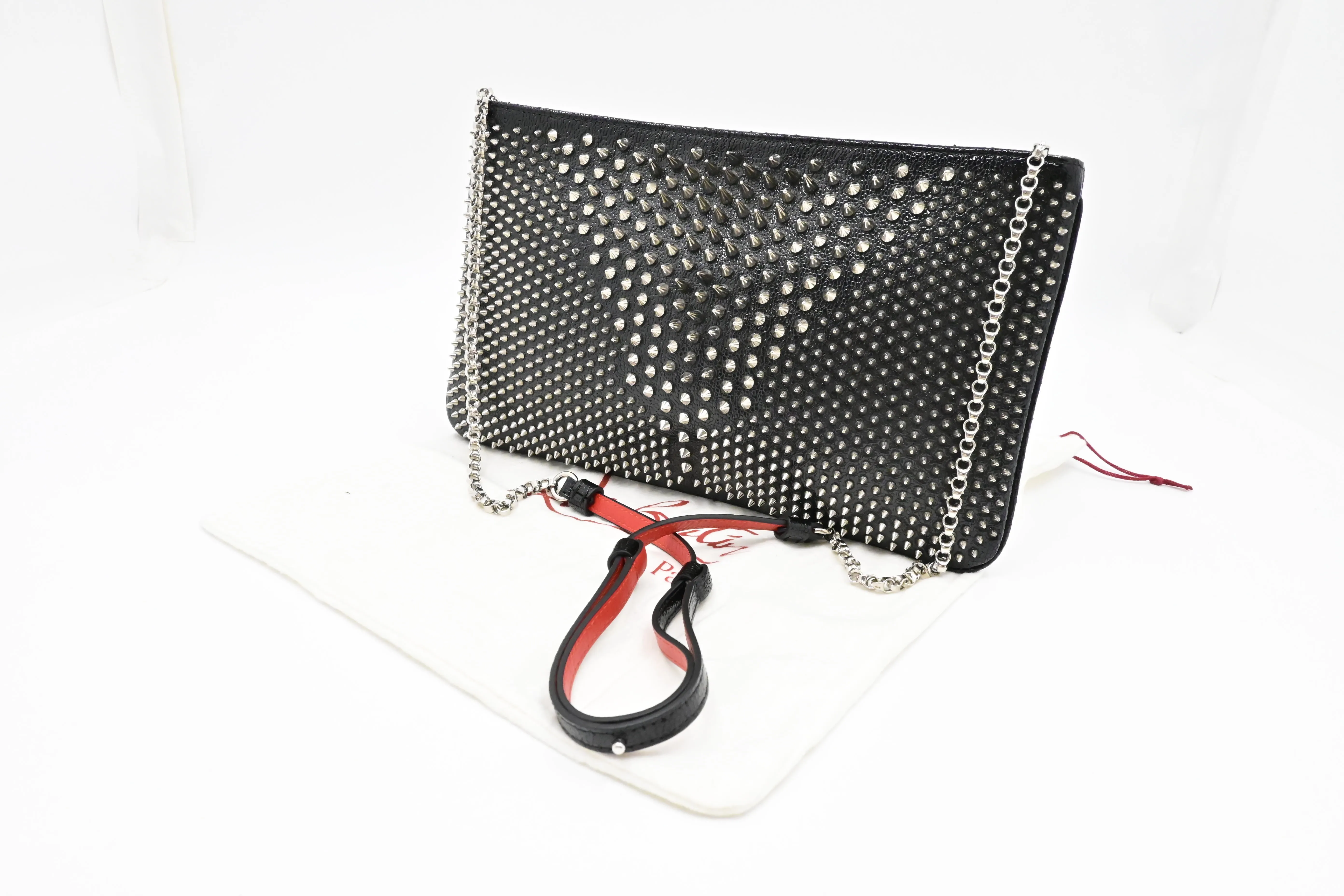 Louboutin Loubiposh Clutch in Black Spiked Leather
