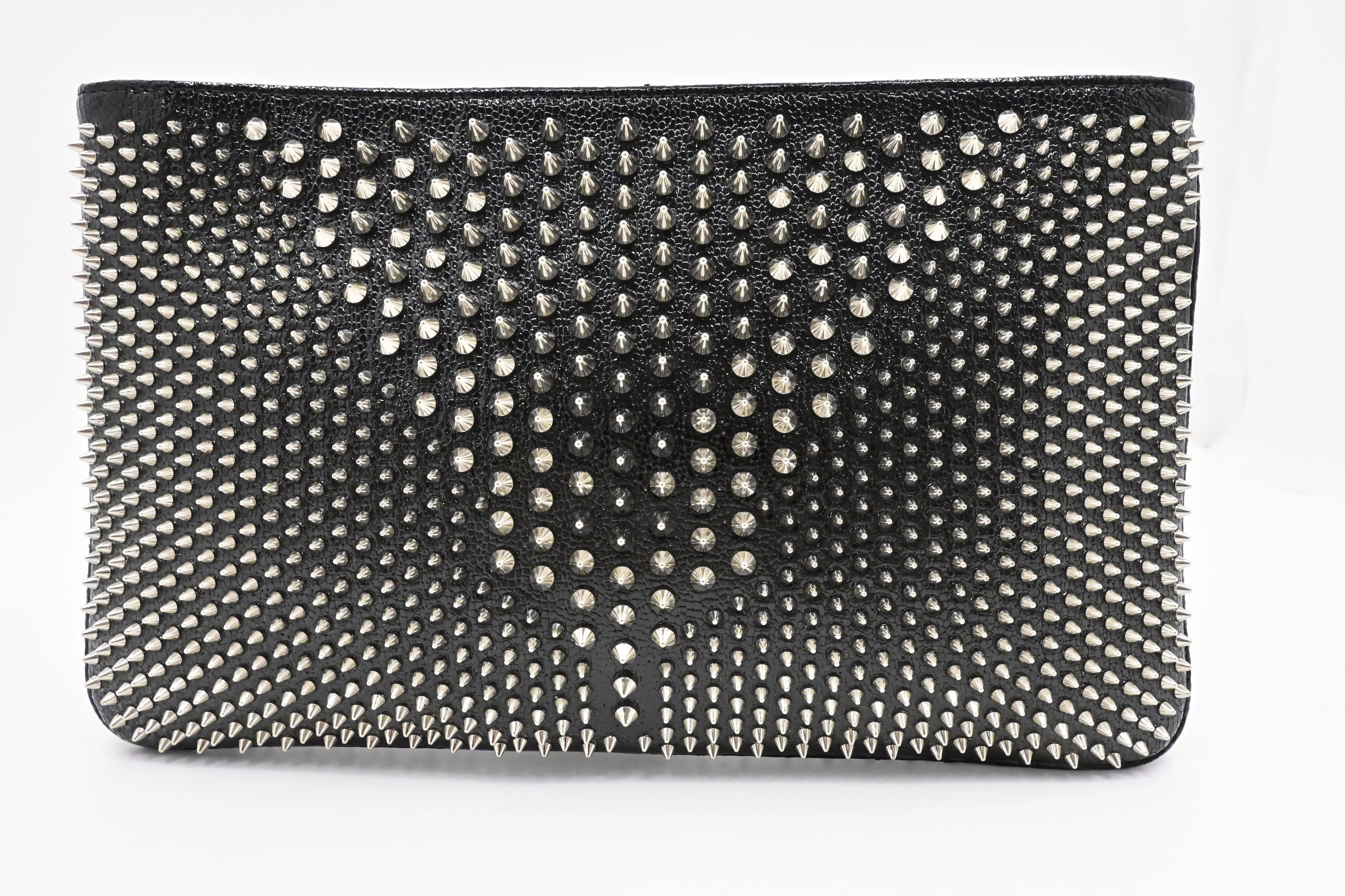 Louboutin Loubiposh Clutch in Black Spiked Leather