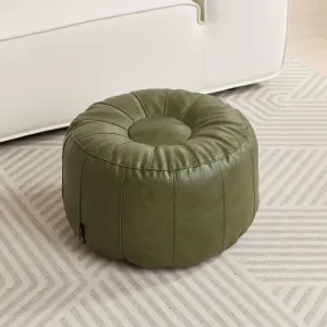 Louis Donné Unstuffed Pouf Ottoman for Foot Rest, Waterproof Faux Leather Moroccan Retro Stytle Small Bean Bag Cover Storage for Books Clothes Relax Pets Seeping Pet Cover(Only Cover)(Lucky Green)
