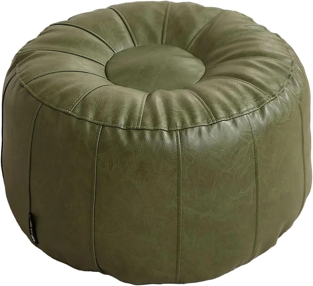 Louis Donné Unstuffed Pouf Ottoman for Foot Rest, Waterproof Faux Leather Moroccan Retro Stytle Small Bean Bag Cover Storage for Books Clothes Relax Pets Seeping Pet Cover(Only Cover)(Lucky Green)