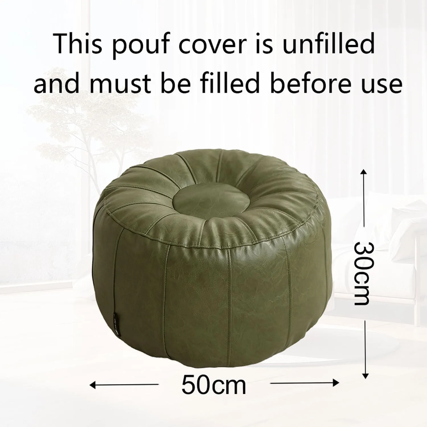 Louis Donné Unstuffed Pouf Ottoman for Foot Rest, Waterproof Faux Leather Moroccan Retro Stytle Small Bean Bag Cover Storage for Books Clothes Relax Pets Seeping Pet Cover(Only Cover)(Lucky Green)