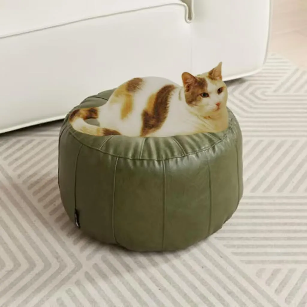 Louis Donné Unstuffed Pouf Ottoman for Foot Rest, Waterproof Faux Leather Moroccan Retro Stytle Small Bean Bag Cover Storage for Books Clothes Relax Pets Seeping Pet Cover(Only Cover)(Lucky Green)