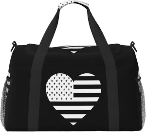 Love American Flag Travel Duffel Bag Large Foldable Waterproof Overnight Bag For Beach Swim Bags Pool Sports Gym