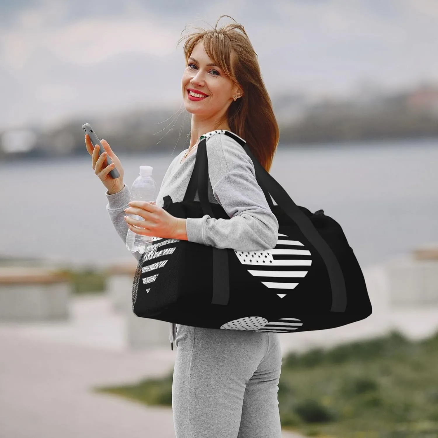 Love American Flag Travel Duffel Bag Large Foldable Waterproof Overnight Bag For Beach Swim Bags Pool Sports Gym