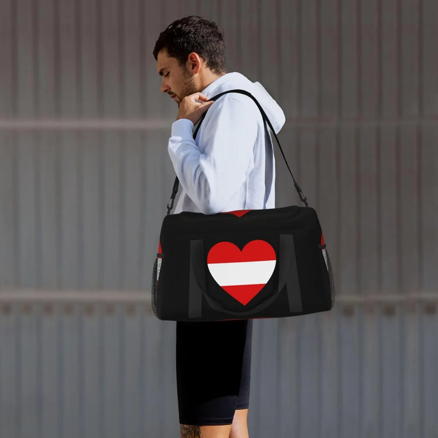 Love Austria Flag Travel Duffel Bag Large Foldable Waterproof Overnight Bag For Beach Swim Bags Pool Sports Gym