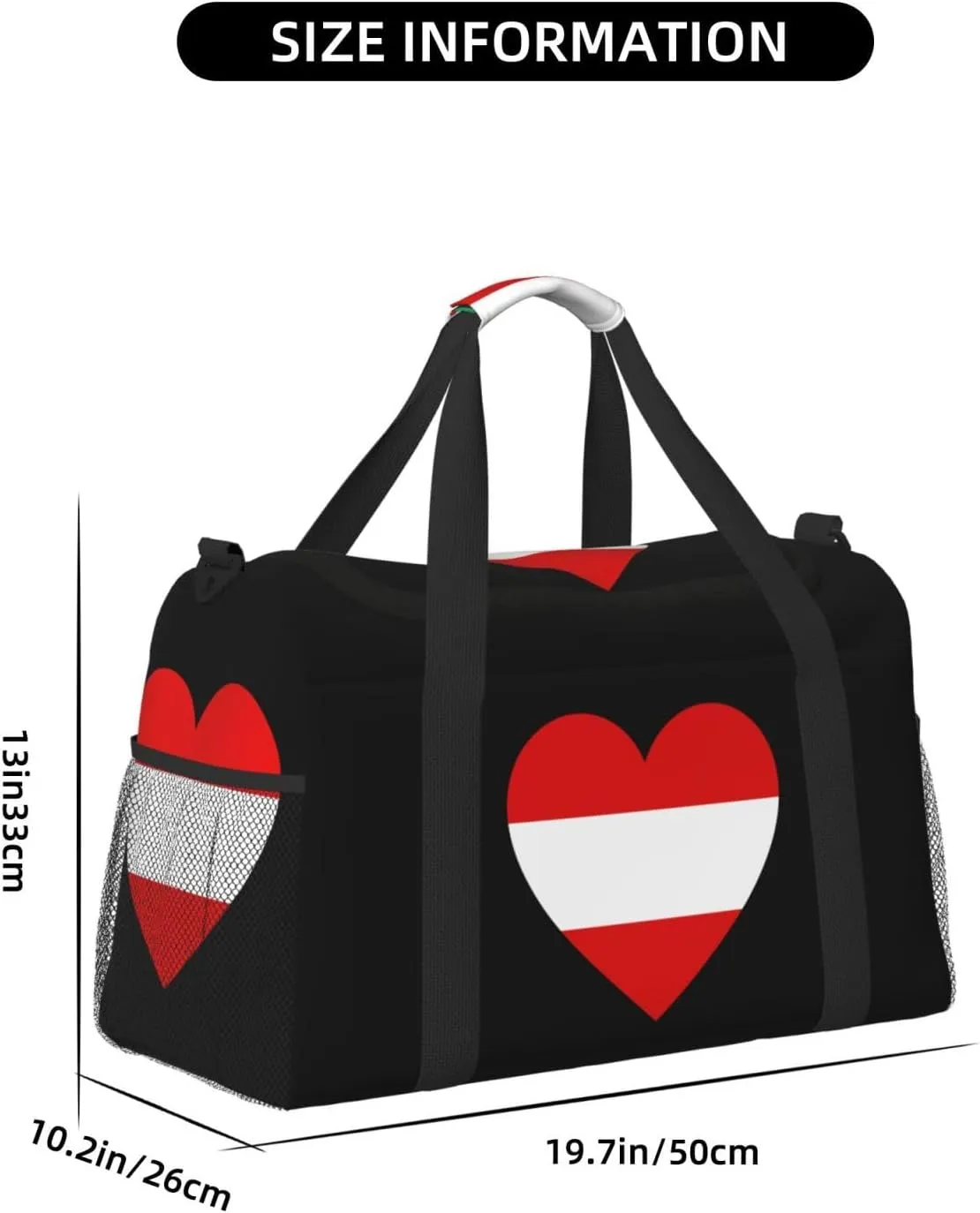 Love Austria Flag Travel Duffel Bag Large Foldable Waterproof Overnight Bag For Beach Swim Bags Pool Sports Gym