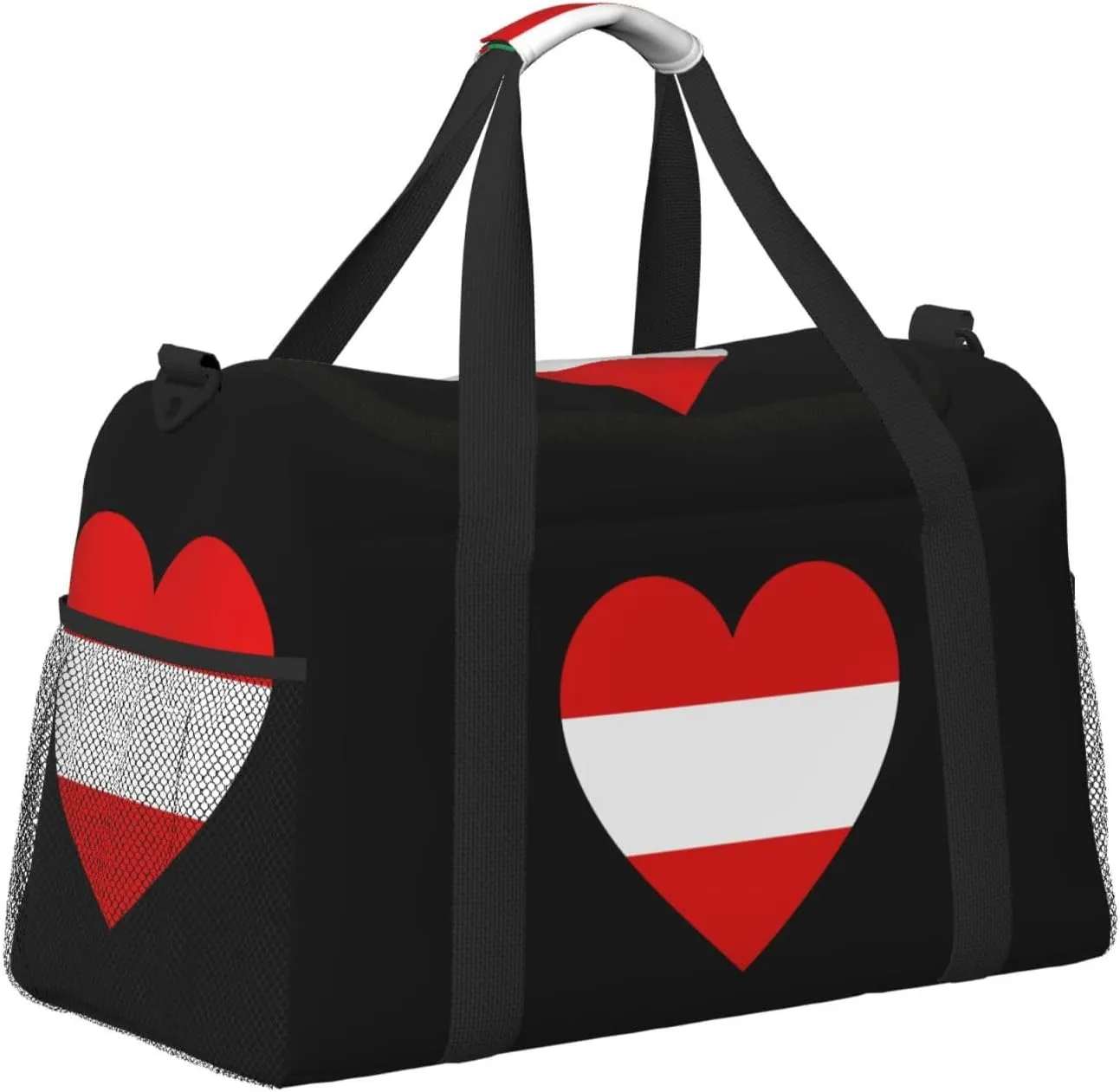 Love Austria Flag Travel Duffel Bag Large Foldable Waterproof Overnight Bag For Beach Swim Bags Pool Sports Gym