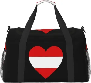 Love Austria Flag Travel Duffel Bag Large Foldable Waterproof Overnight Bag For Beach Swim Bags Pool Sports Gym