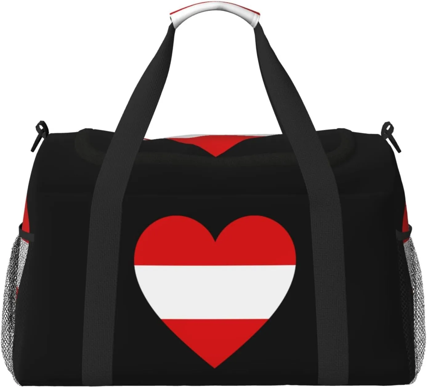Love Austria Flag Travel Duffel Bag Large Foldable Waterproof Overnight Bag For Beach Swim Bags Pool Sports Gym