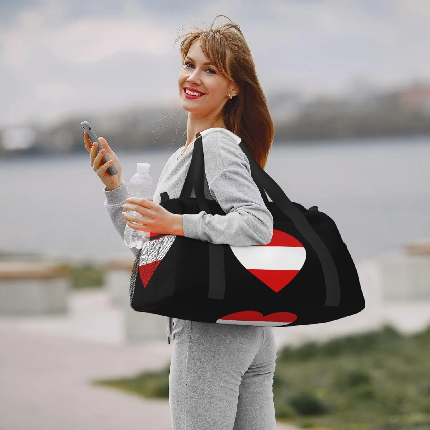 Love Austria Flag Travel Duffel Bag Large Foldable Waterproof Overnight Bag For Beach Swim Bags Pool Sports Gym