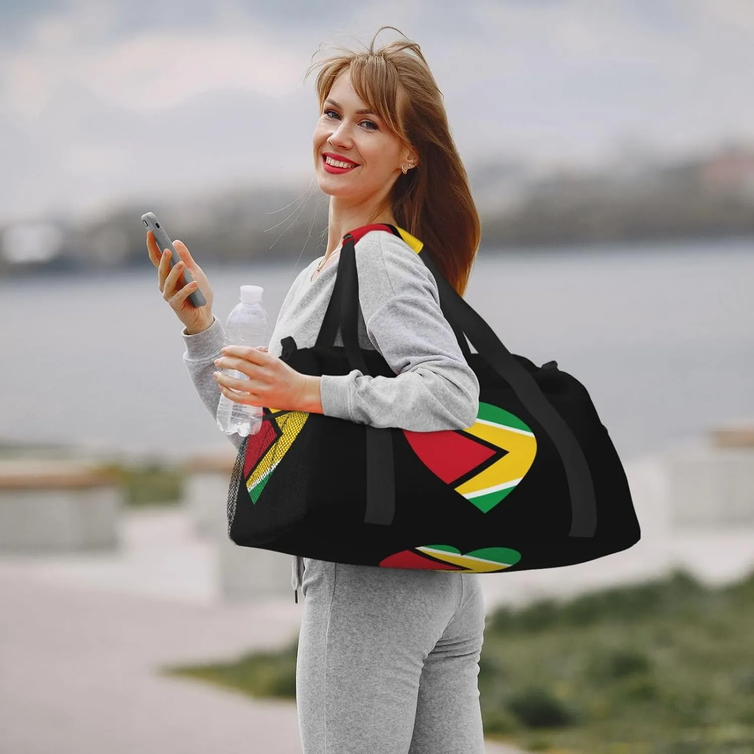 Love Guyana Flag Travel Duffel Bag Large Foldable Waterproof Overnight Bag For Beach Swim Bags Pool Sports Gym