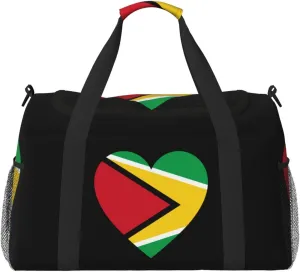 Love Guyana Flag Travel Duffel Bag Large Foldable Waterproof Overnight Bag For Beach Swim Bags Pool Sports Gym