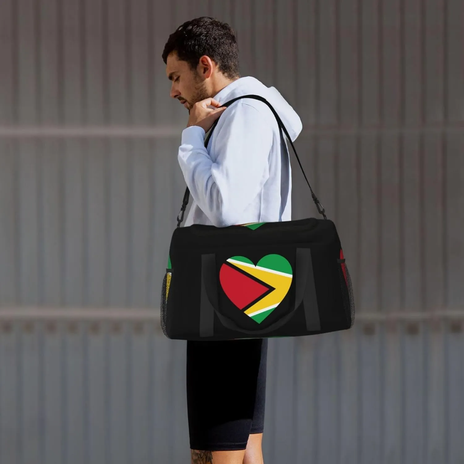 Love Guyana Flag Travel Duffel Bag Large Foldable Waterproof Overnight Bag For Beach Swim Bags Pool Sports Gym