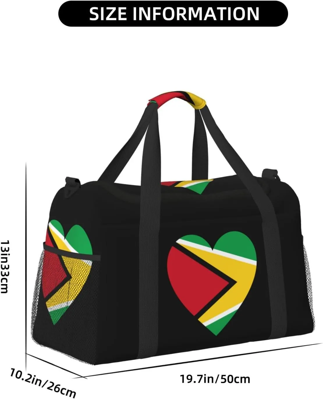Love Guyana Flag Travel Duffel Bag Large Foldable Waterproof Overnight Bag For Beach Swim Bags Pool Sports Gym