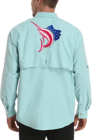 LRD Men's UPF 30 Long Sleeve Fishing Shirts Button Down Sun Protection Shirt