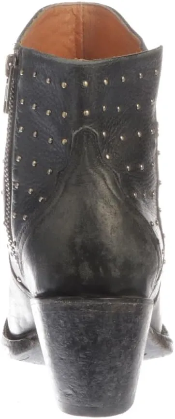 Lucchese Womens Harley Cowhide Studded Round Toe Casual Boots Ankle Mid Heel 2-3" - Black