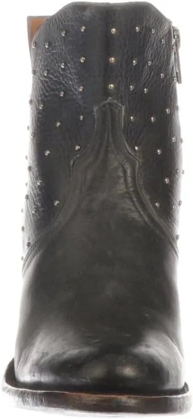 Lucchese Womens Harley Cowhide Studded Round Toe Casual Boots Ankle Mid Heel 2-3" - Black