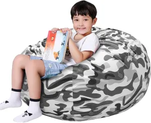 Lukeight Stuffed Animal Storage Bean Bag Chair Cover (No Filling) for Kids, Zipper Beanbag Chair Cover for Organizing Toddler and Kids' Rooms Plush Toys (Camo Velvet, XX-Large)