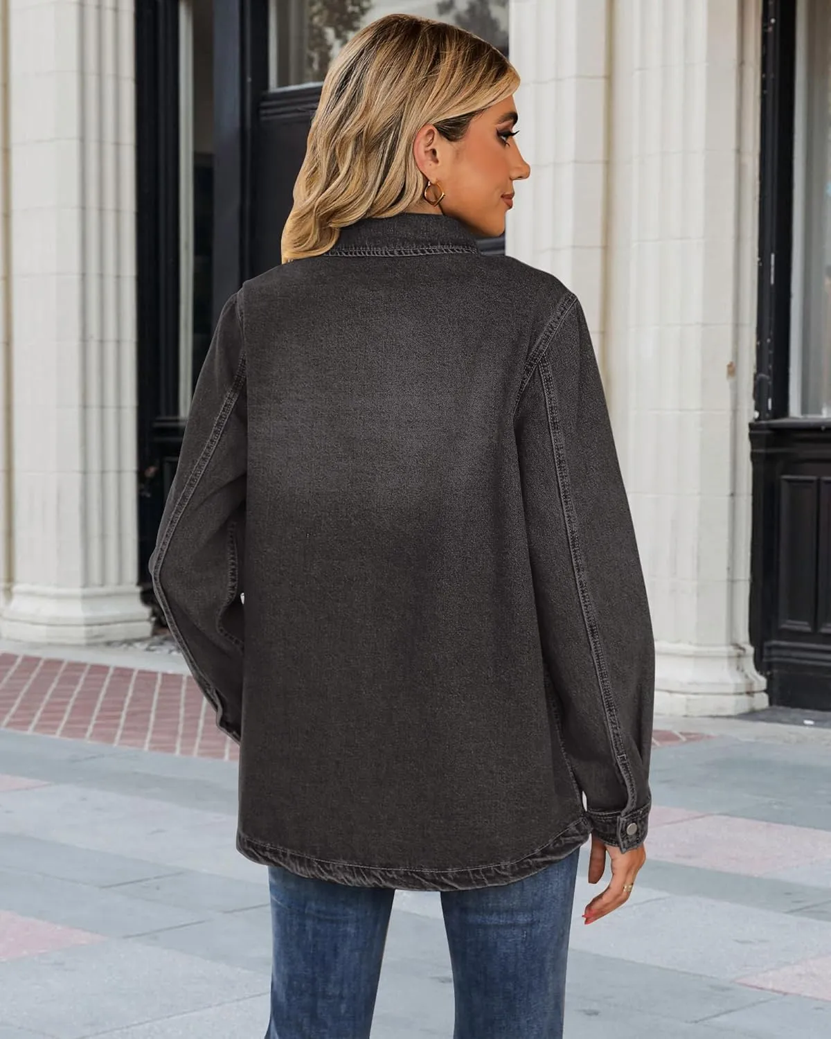 luvamia 2025 Spring Jean Jackets for Women Fashion Oversized Button Down Denim Jacket Western Shacket Jacket with Pockets