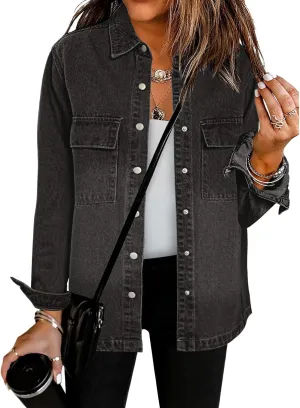 luvamia 2025 Spring Jean Jackets for Women Fashion Oversized Button Down Denim Jacket Western Shacket Jacket with Pockets