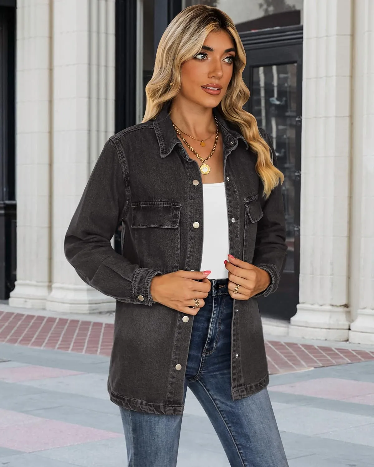 luvamia 2025 Spring Jean Jackets for Women Fashion Oversized Button Down Denim Jacket Western Shacket Jacket with Pockets