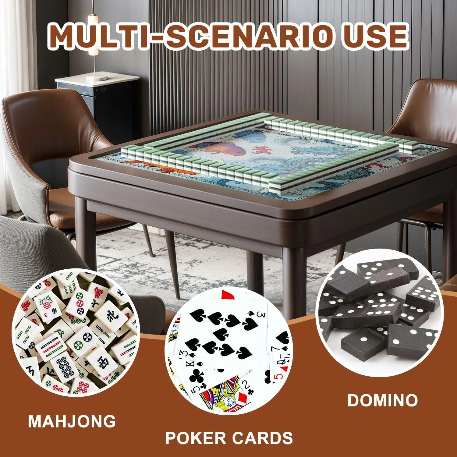 Mahjong Mat 31.5" x 31.5" Asian Dragon Japanese Fish Suitable for Fabric Like Non-Slip Noise Reduction Table Cover for Mahjong Dominoes Poker Card Board and Tile Games