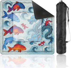 Mahjong Mat 31.5" x 31.5" Asian Dragon Japanese Fish Suitable for Fabric Like Non-Slip Noise Reduction Table Cover for Mahjong Dominoes Poker Card Board and Tile Games