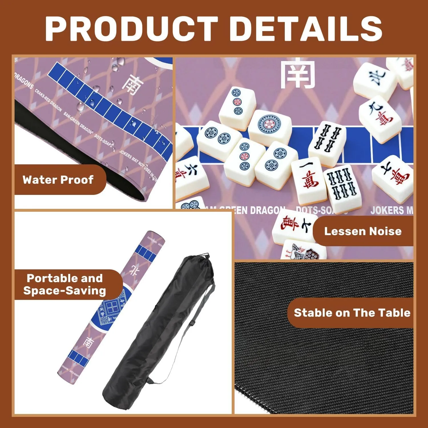 Mahjong Mat with Rules 31.5" x 31.5" Feather Seamless Decorative Fish Scales All Design Simple Geometric Non-Slip Noise Reduction Table Cover for Mahjong Dominoes Poker Card Board and Tile Games