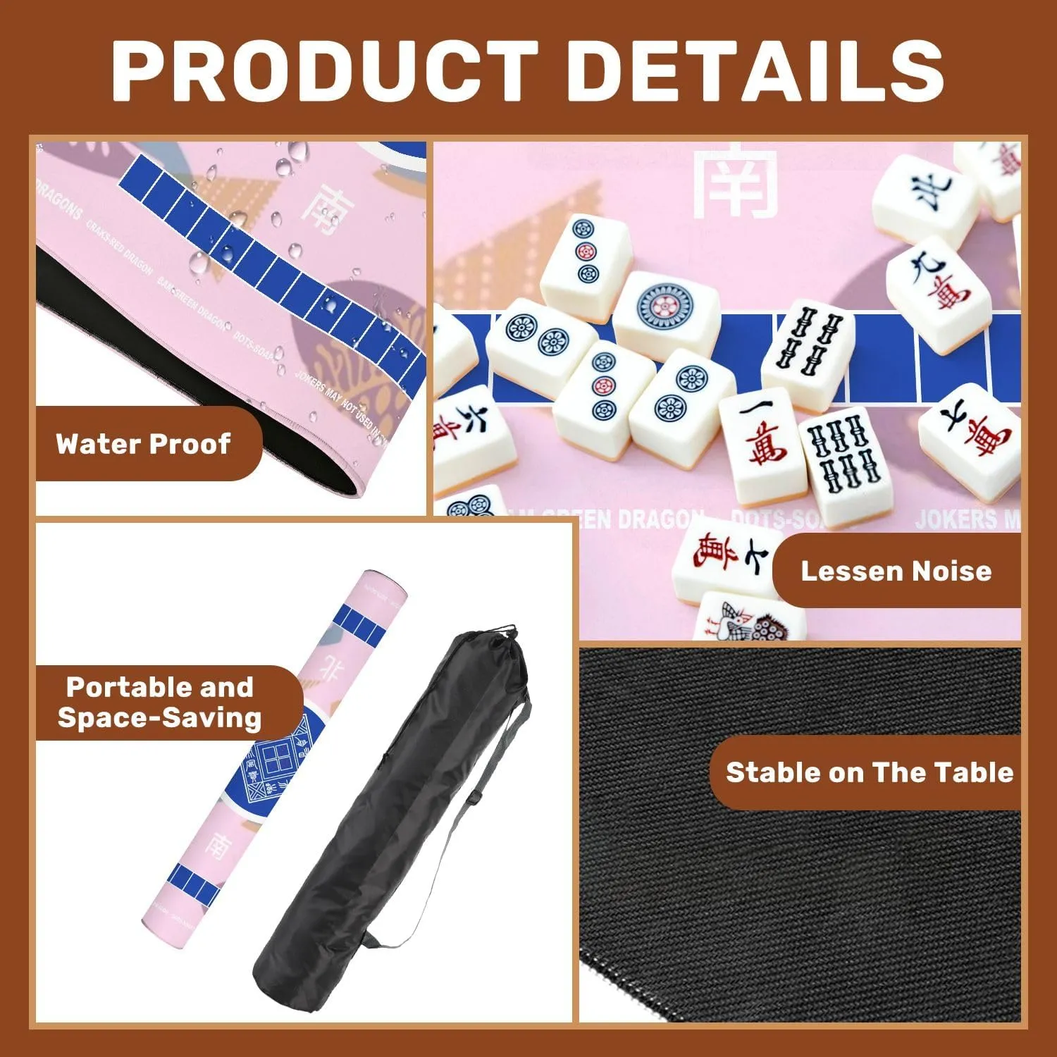 Mahjong Mat with Rules 31.5" x 31.5" Retro Stylised Fish Non-Slip Noise Reduction Table Cover for Mahjong Dominoes Poker Card Board and Tile Games