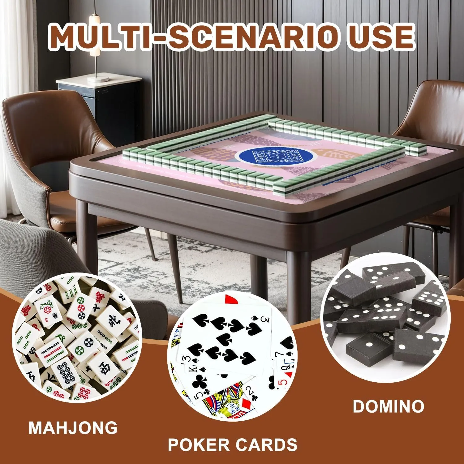 Mahjong Mat with Rules 31.5" x 31.5" Retro Stylised Fish Non-Slip Noise Reduction Table Cover for Mahjong Dominoes Poker Card Board and Tile Games