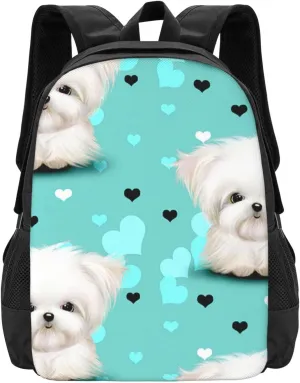 Maltese Dog Aqua Blue And Hearts Lightweight Packable Backpack Travel Casual Hiking Daypack Foldable Backpack For Men Women