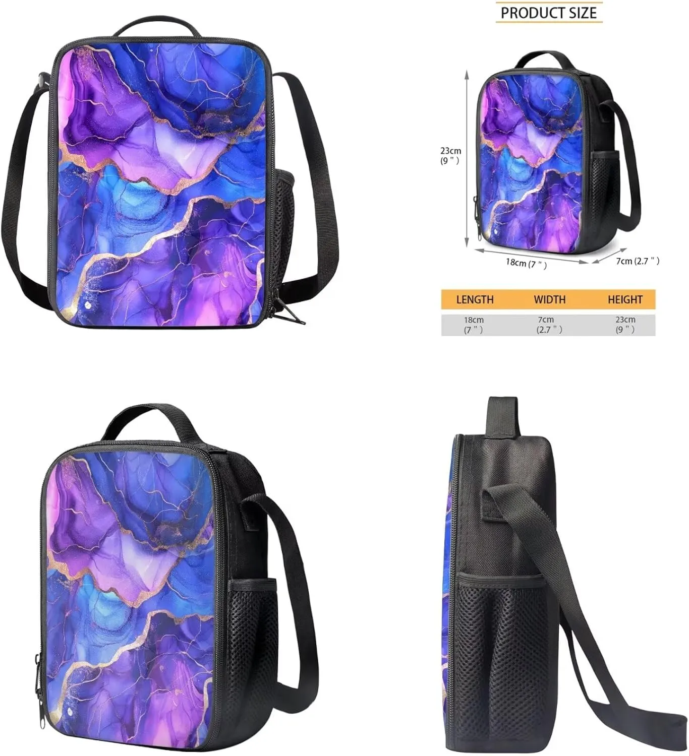 Marble Backpack for Girls Kids Backpack with Lunch Box and Big Capacity Pencil Case 3 Pcs Set 12" Sturdy Bookbag with Front Pocket Lightweight School Bag with Side Pockets for Toddler Girls