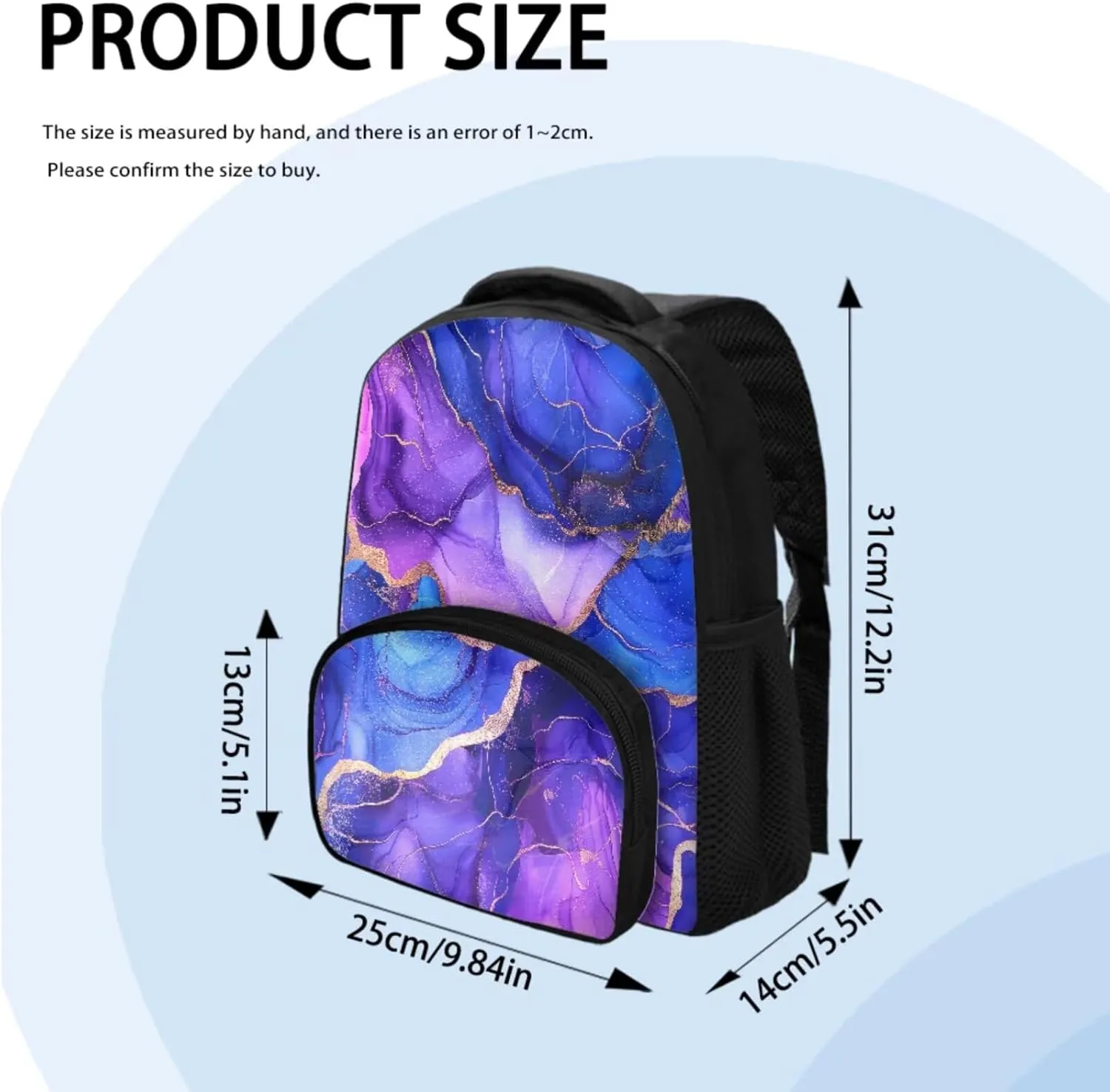 Marble Backpack for Girls Kids Backpack with Lunch Box and Big Capacity Pencil Case 3 Pcs Set 12" Sturdy Bookbag with Front Pocket Lightweight School Bag with Side Pockets for Toddler Girls