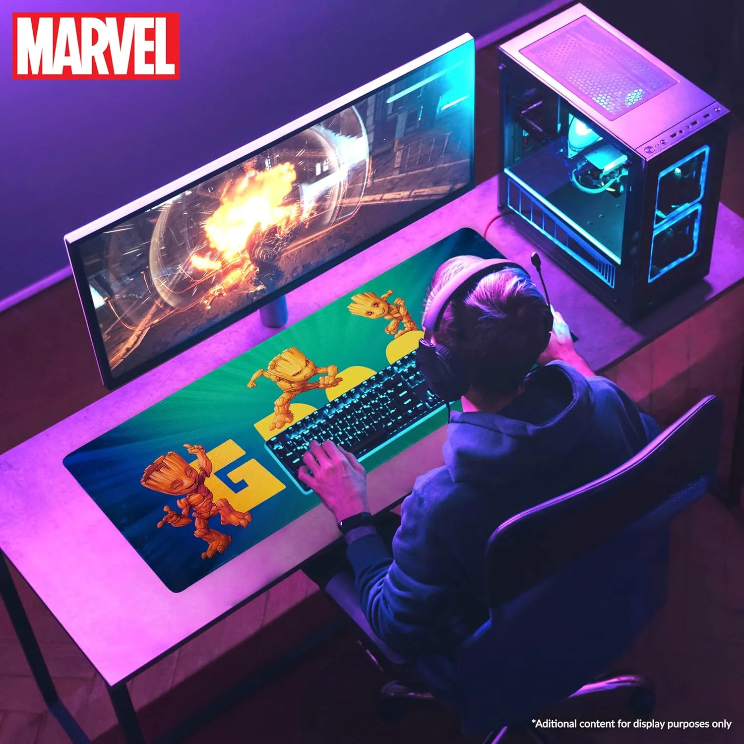 Marvel Groot Desk Mat Large Mouse Mat 31.2 x 13.9” Desk Protector Mat for PC Laptop Keyboard, Gaming & Office Supplies, Non Slip - Groot Gifts for Men (Green Groot)