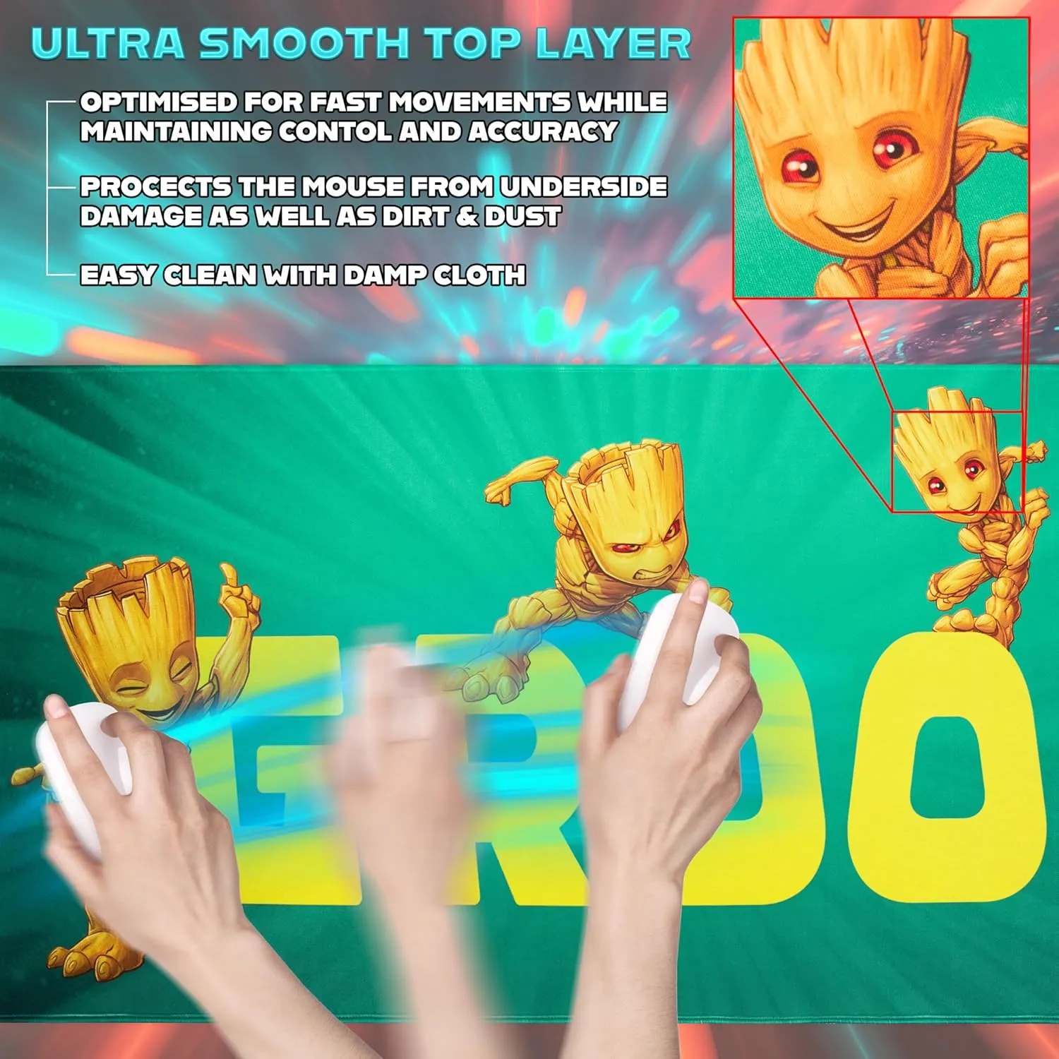 Marvel Groot Desk Mat Large Mouse Mat 31.2 x 13.9” Desk Protector Mat for PC Laptop Keyboard, Gaming & Office Supplies, Non Slip - Groot Gifts for Men (Green Groot)