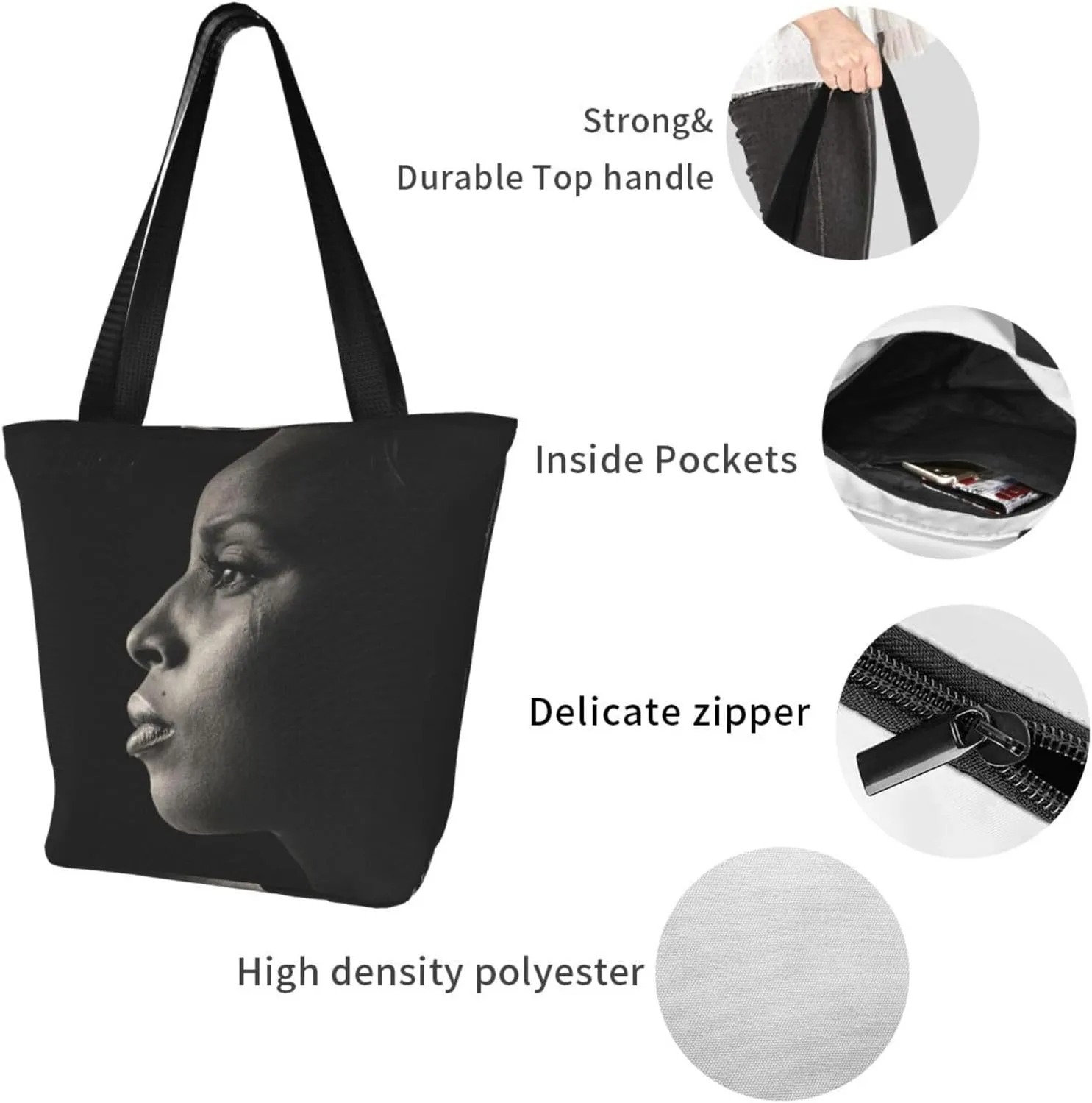 Mary J Musics Blige Shoulder Bag, Customized Shopping Tote Portable Canvas Bag