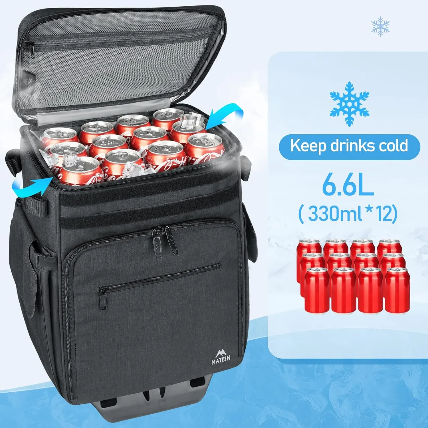 MATEIN Rolling Tackle Box with Cooler, Large Fishing Bag with Wheels for 5 Trays(Trays Not Included), Lunch Backpack for Women, Insulated Cooler Work Business Backpacks with USB Charging Port