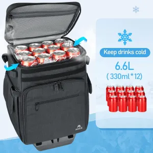 MATEIN Rolling Tackle Box with Cooler, Large Fishing Bag with Wheels for 5 Trays(Trays Not Included), Lunch Backpack for Women, Insulated Cooler Work Business Backpacks with USB Charging Port