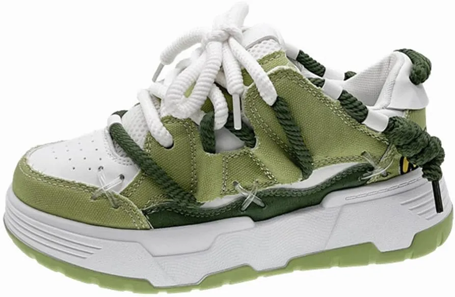 MAUGELY Women's Elevated Casual Sports Shoes Fashion Canvas Patchwork Breathable Walking Sneakers