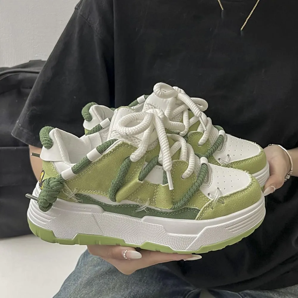 MAUGELY Women's Elevated Casual Sports Shoes Fashion Canvas Patchwork Breathable Walking Sneakers