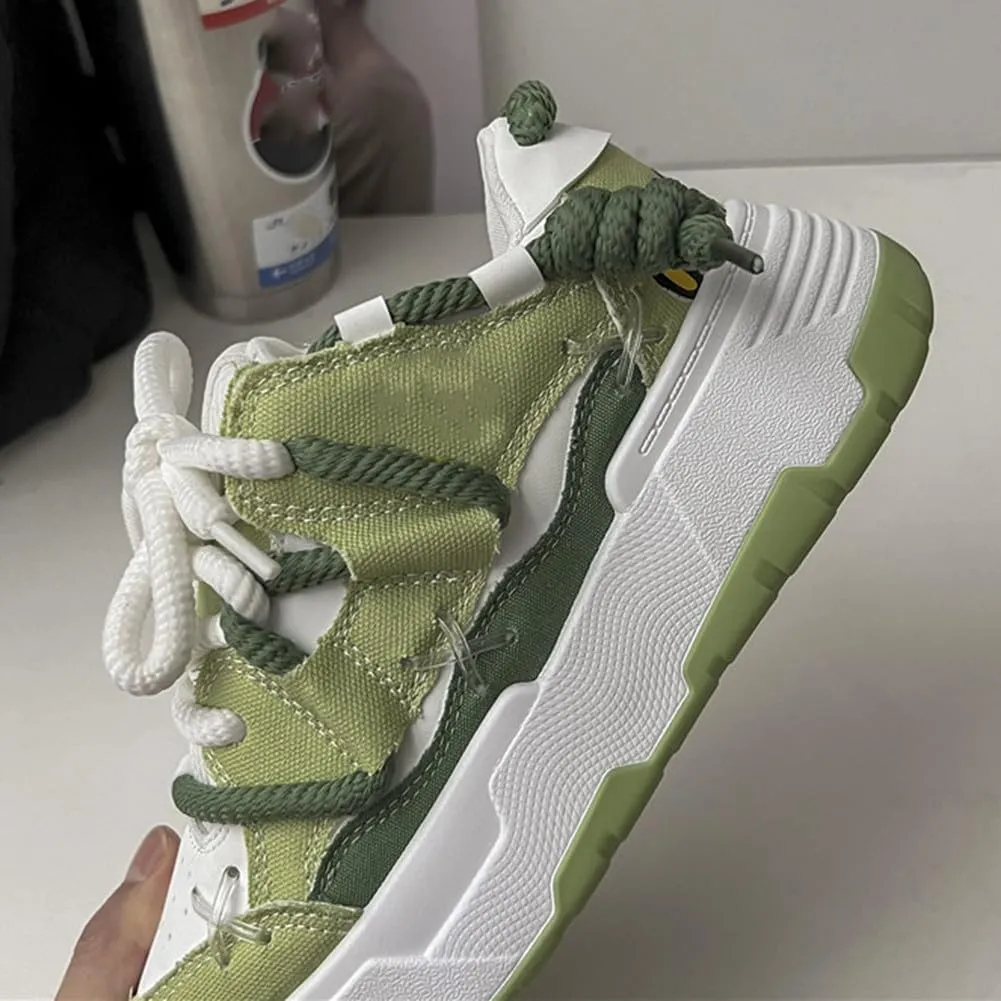 MAUGELY Women's Elevated Casual Sports Shoes Fashion Canvas Patchwork Breathable Walking Sneakers