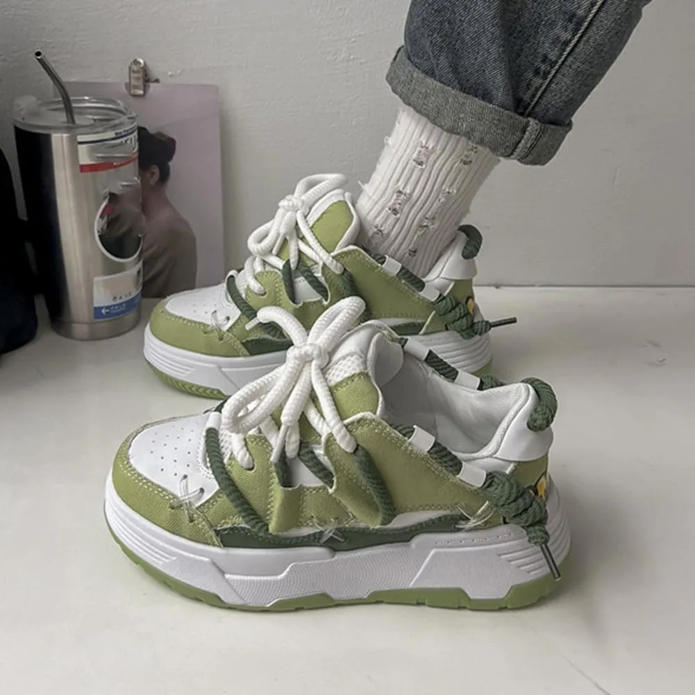 MAUGELY Women's Elevated Casual Sports Shoes Fashion Canvas Patchwork Breathable Walking Sneakers