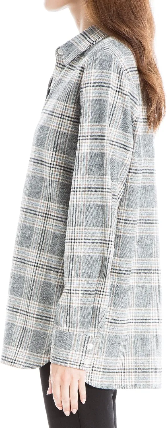 Max Studio Women's Cotton Roll Up Sleeve Collared Shirt