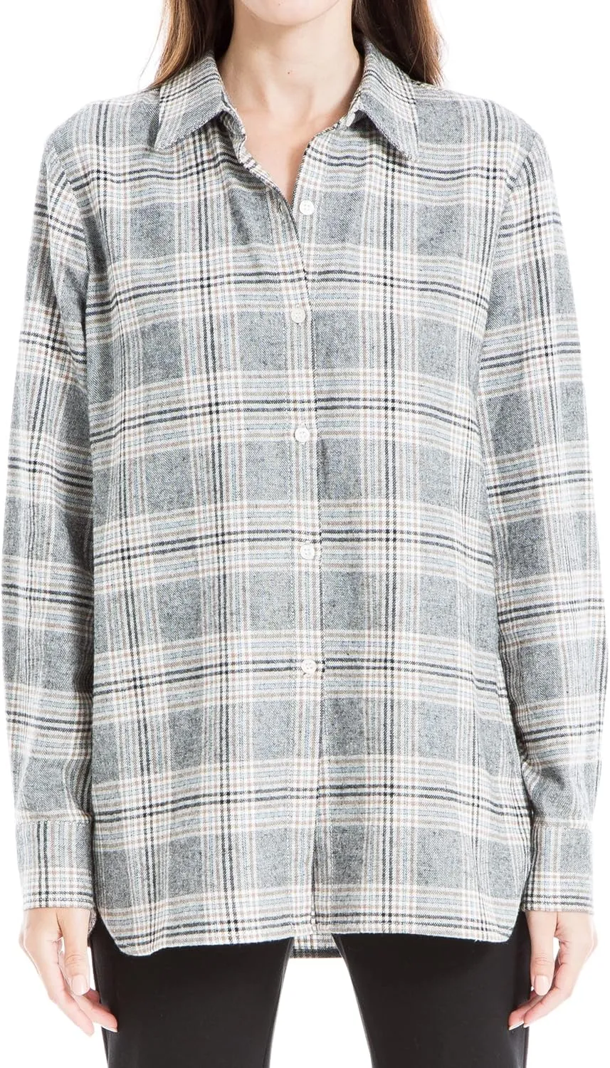Max Studio Women's Cotton Roll Up Sleeve Collared Shirt