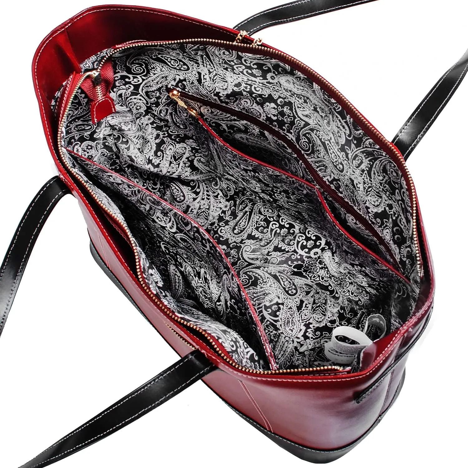 McKlein Leather Ladies' Tote with Tablet Pocket- SERAFINA- Red