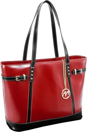 McKlein Leather Ladies' Tote with Tablet Pocket- SERAFINA- Red