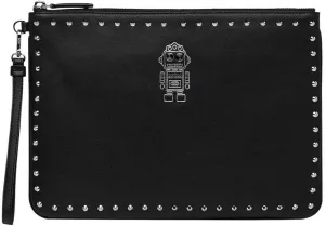 MCM Unisex Black Nappa Leather Studded Robert Wristlet Zip Pouch